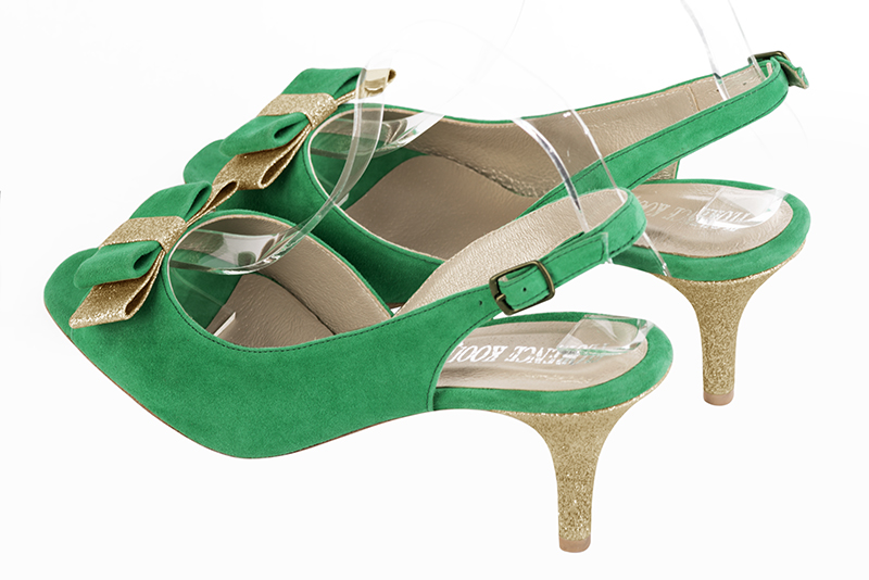 Emerald green women's slingback sandals. Square toe. High slim heel. Rear view - Florence KOOIJMAN